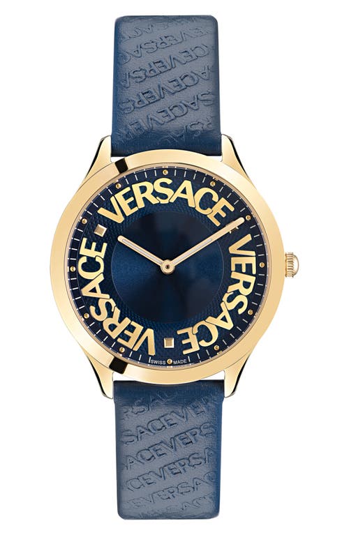 Versace Logo Halo Leather Strap Watch