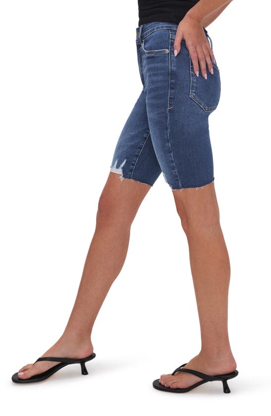 Shop Good American Always Fits Cutoff Bermuda Denim Shorts In Indigo520