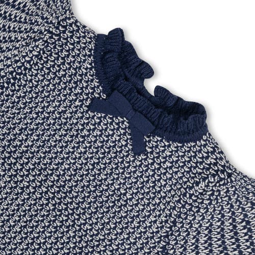 Shop Hope & Henry Girls' Organic Ruffle Edge Sweater Dress, Toddler In Chunky Navy Tweed