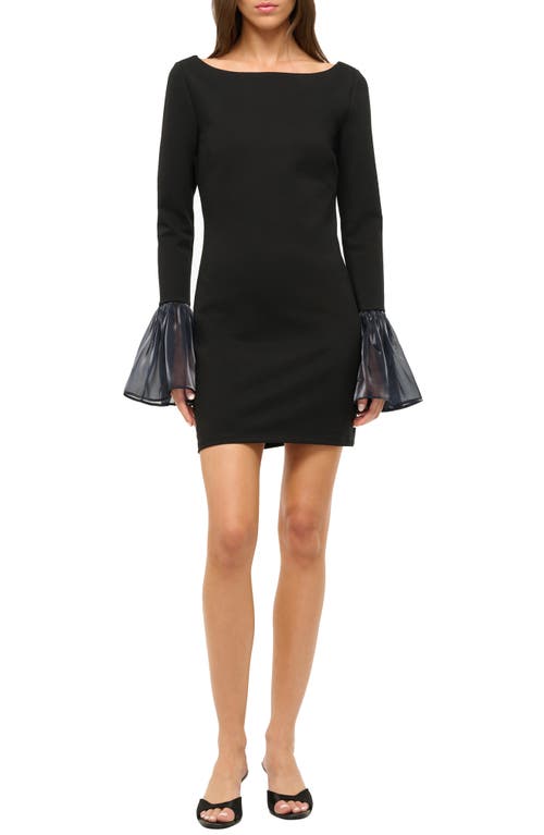 Shop Staud Hawthorne Long Sleeve Bell Cuff Minidress In Black/navy