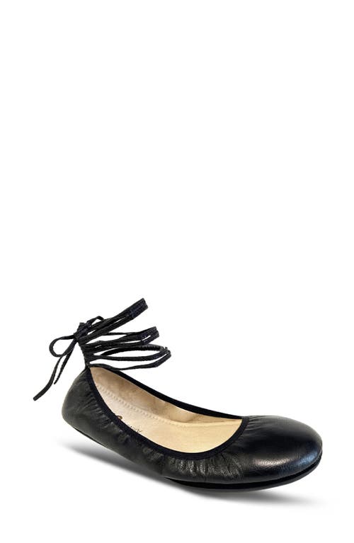 Sofia Ankle Strap Foldable Flat in Black Leather