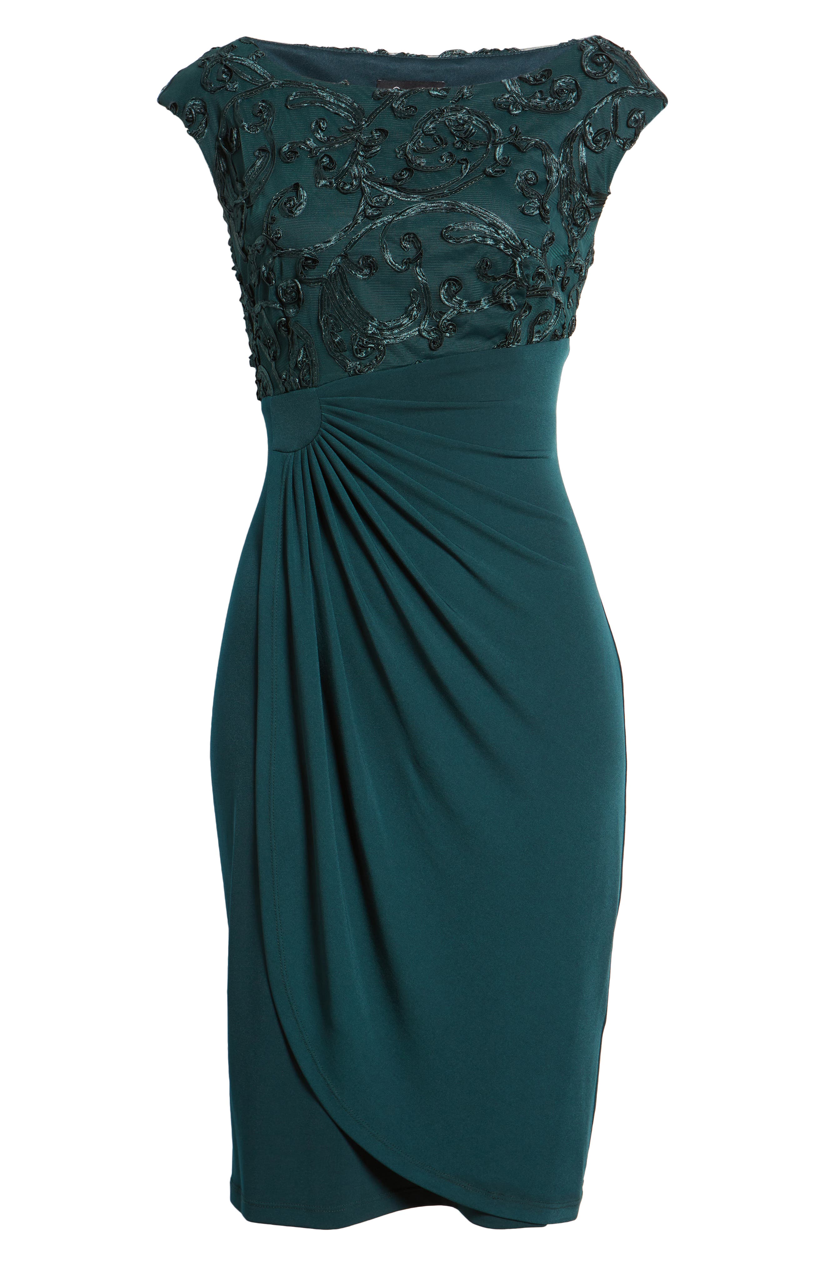 green emerald velvet dress Connected Apparel Split Tie Neck 3/4 Sleeves Solid Tiered Silhouette Crepe  Dress main image 0