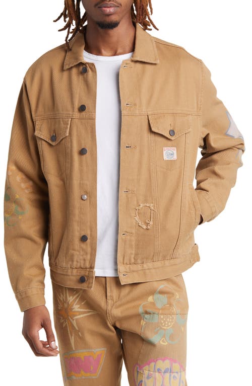 Billionaire Boys Club Earth Cotton Denim Graphic Trucker Jacket Latte at Nordstrom,