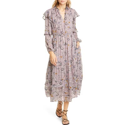 Dolan Aurelie Floral & Dot Print Long Sleeve Midi Dress, Blue