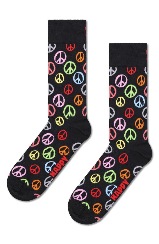 Shop Happy Socks Peace Sign Socks In Black