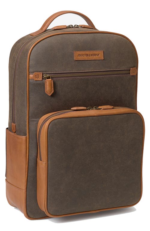 Johnston & Murphy Rhodes Cotton Canvas & Leather Backpack in Brown Antique Cotton/Tan Full at Nordstrom