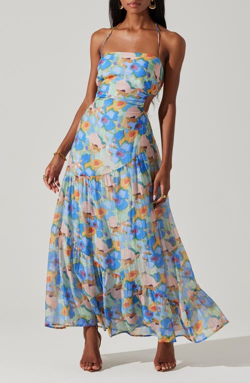 Shop Astr The Label Miaka Floral Print Maxi Dress In Blue Multi Abstract