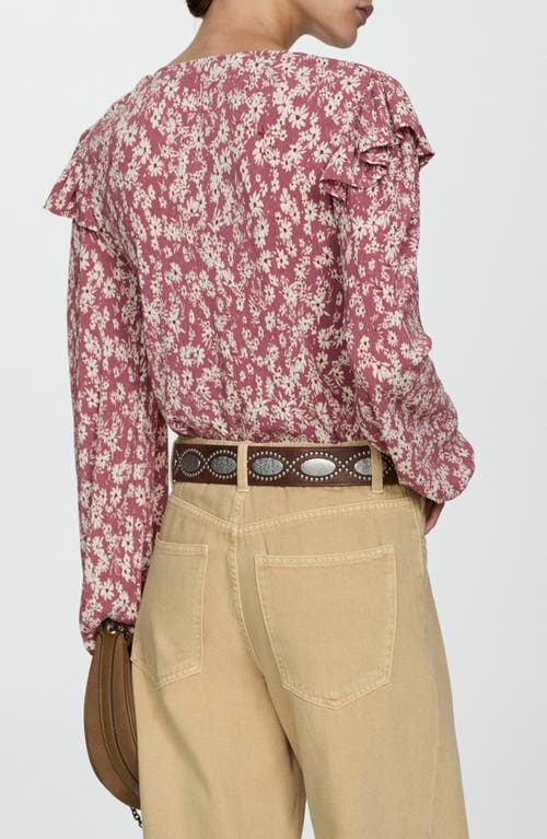 Mango Ruffles Printed Blouse Pink In Pink