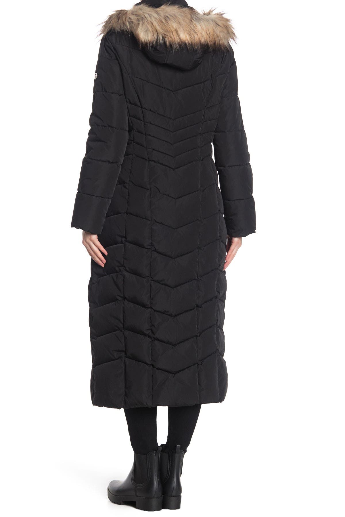 calvin klein faux fur trim maxi puffer coat