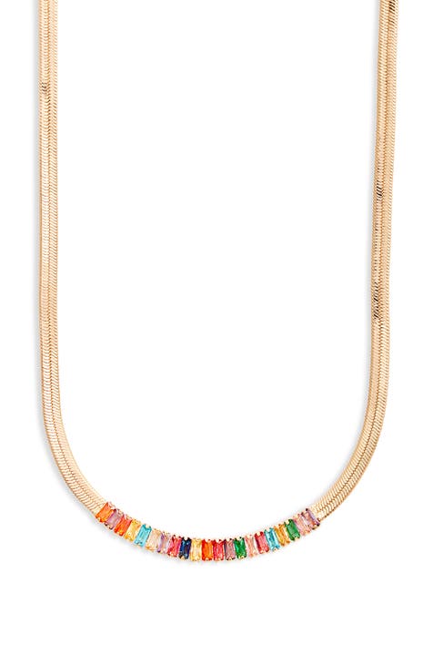 Colorful Crystal Baguette Snake Chain Necklace
