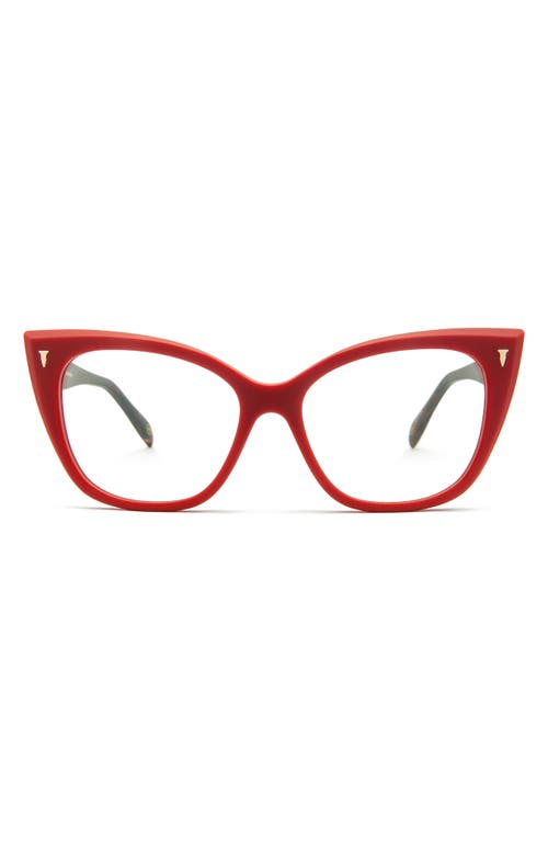 MITA SUSTAINABLE EYEWEAR 54mm Blue Light Blocking Cat Eye Glasses in Matte Red Demi/Clear