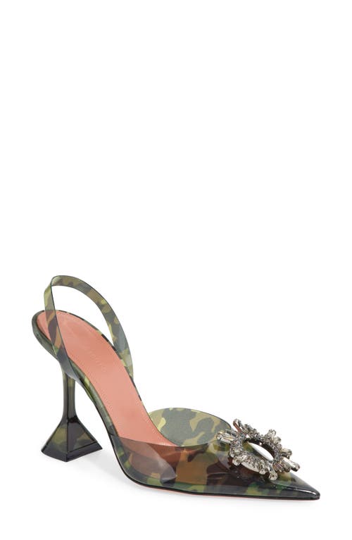 Shop Amina Muaddi Begum Crystal Pointed Toe Slingback Pump In Pvc Camo Black Crystals