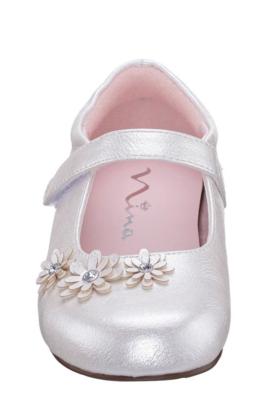 Shop Nina Kids' Daisy Mary Jane Flat In White Shimmer