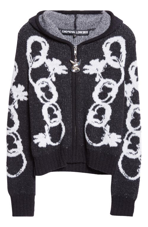 Shop Chopova Lowena Chain Link Hooded Cardigan In Black And White