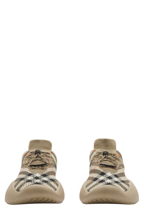 Shop Burberry Neptune Check Knit Sneaker In Sand Ip Check