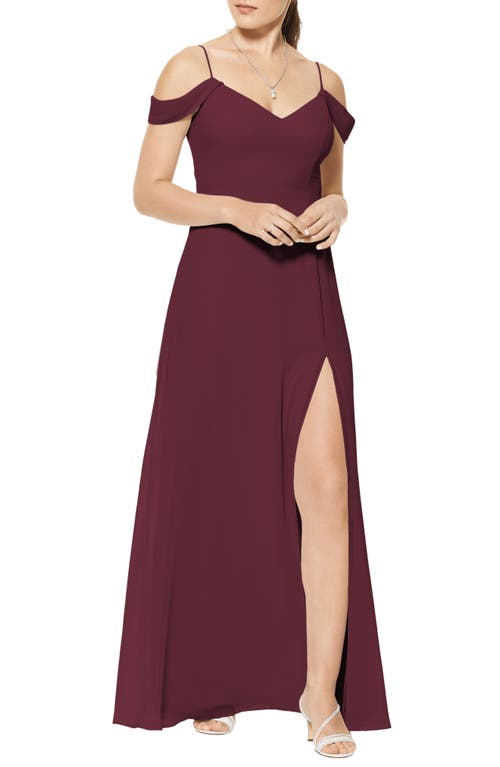 #Levkoff Cold Shoulder A-Line Chiffon Gown in Wine
