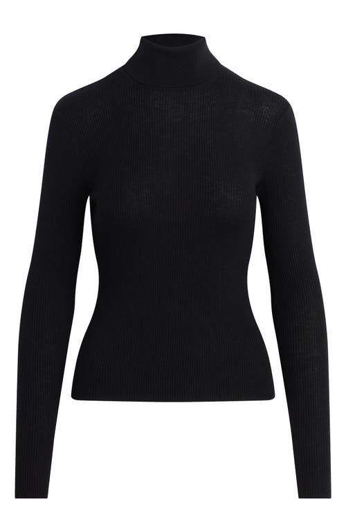 Favorite Daughter Amelia Rib Merino Wool Turtleneck Top In Black