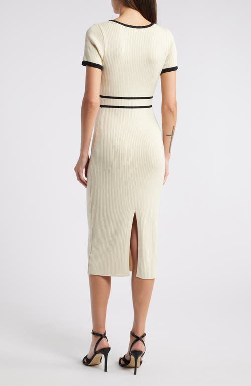 Shop Zoe And Claire Short Sleeve Fitted Midi Sweater Dress In Cream