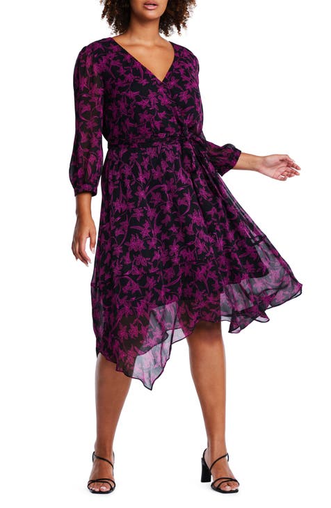 Entyinea Womens Plus Size Summer Dresses Crew Neck Short Sleeve Gradient  Printed Dress Purple S 