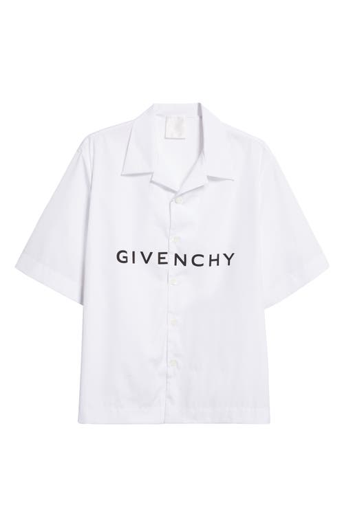 Shop Givenchy Boxy Fit Logo Button-up Camp Shirt In White/black