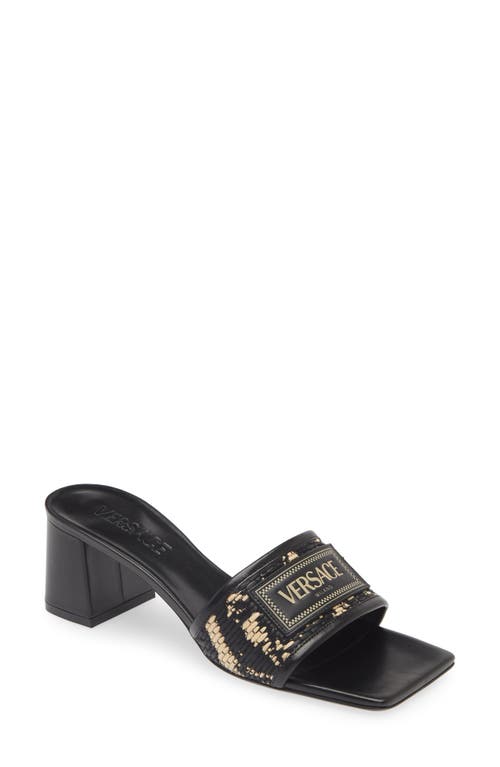 Versace Theia Barocco Woven Raffia Slide Sandal Multi/Black/Versace Gold at Nordstrom,