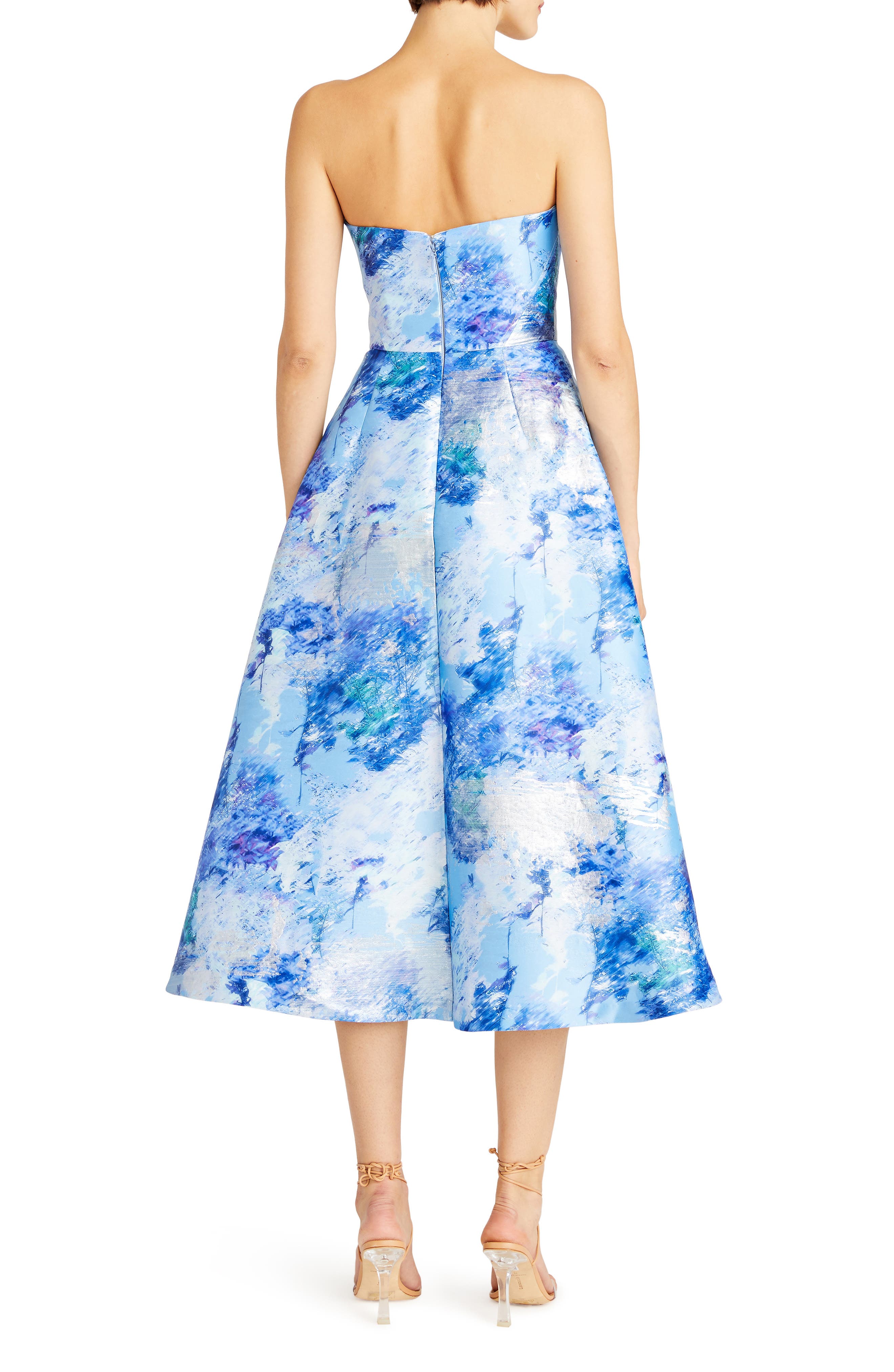 ML Monique Lhuillier Violet Jacquard Metallic Strapless A-Line