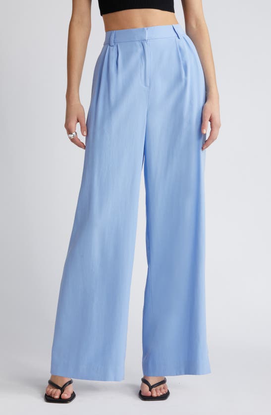 Shop Open Edit High Waist Wide Leg Trousers In Blue Hydrangea