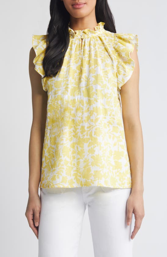 Shop Caslon Flounce Sleeve Cotton Gauze Top In White- Yellow Kindred Flower