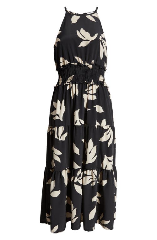 Shop Loveappella Floral Print Sleeveless Maxi Dress In Black/nat