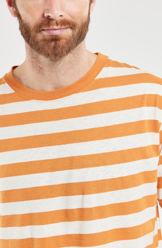 Shop Armor-lux Stripe Heritage Linen Blend T-shirt In Rusty/ Nature
