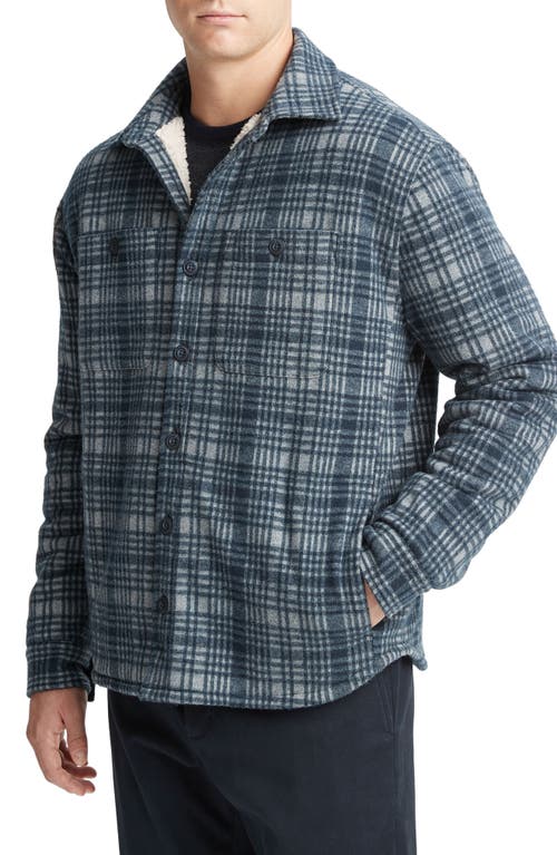 Vince Plaid Fleece Lined Shirt Jacket Medium Heather Grey/Coastal at