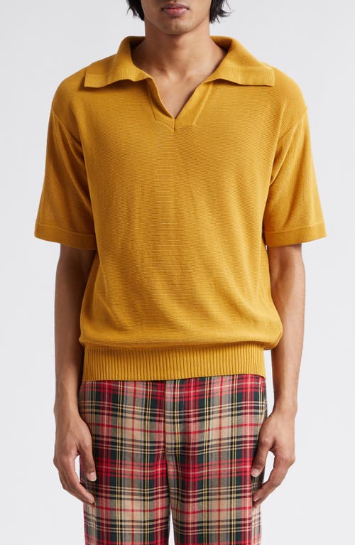 Bode Boxy Cotton Polo Brown Yellow at Nordstrom,