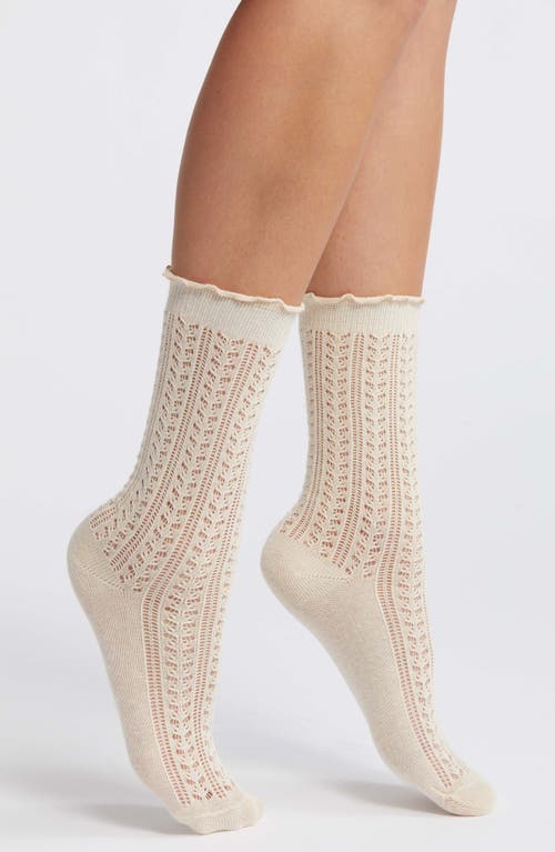 Casa Clara Pointelle Cotton Crew Socks In Ivory