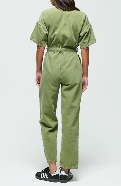 Shop Etica Ética Lena Relaxed Fit Cotton Blend Denim Jumpsuit In Avocado