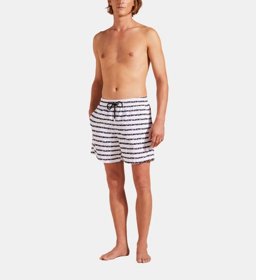 Vilebrequin Micro Ronde Des Tortues Rayée Swim Trunks In Blanc