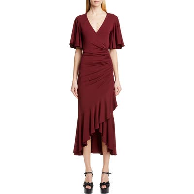 Michael Kors Ruffle Faux Wrap Midi Dress, Burgundy
