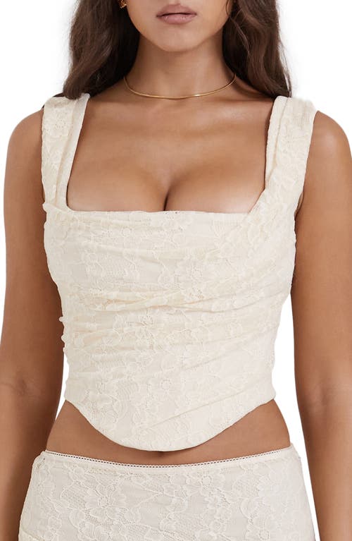 HOUSE OF CB Una Floral Cowl Neck Lace-Up Corset Top Vintage Cream at Nordstrom,