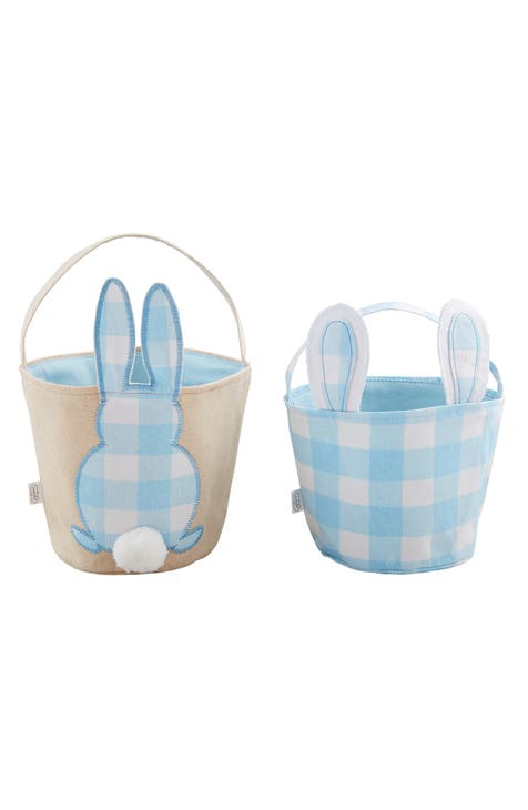 Set of 2 Check Bunny Baskets
