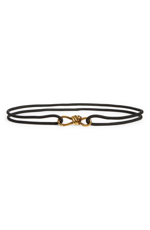 Bottega Veneta Knot Buckle Elastic Leather Belt in Black-M Brass