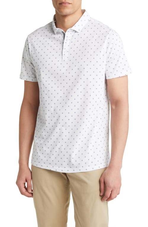Geo Print Performance Jersey Polo in White
