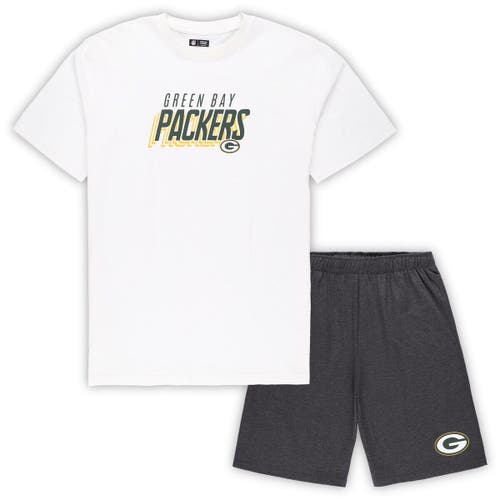 Men's Concepts Sport White/Charcoal Green Bay Packers Big & Tall T-Shirt and Shorts Set