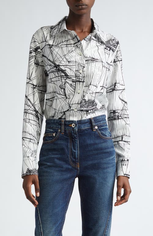 FERRAGAMO Silk Twill Button-Up Shirt White/Nero at Nordstrom, Us