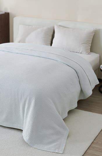 Woven & Weft Cotton Waffle Weave Throw Blanket In Pale Blue