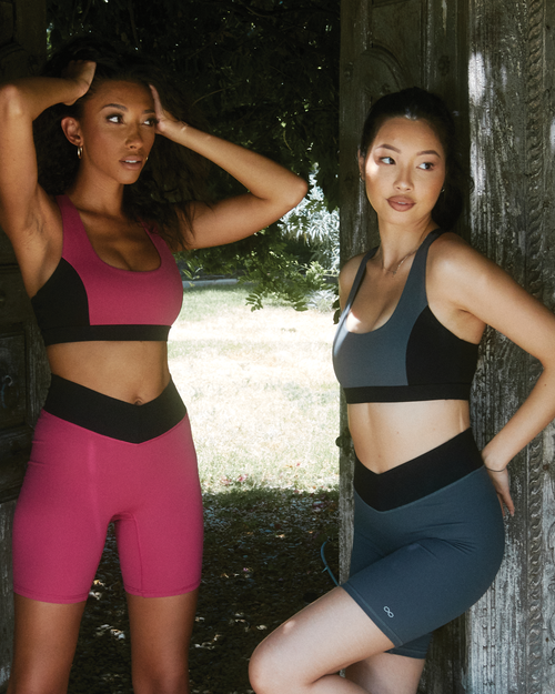 Rebody Active Swift Keyhole Racerback Cloudlux Bra In Smoke/black