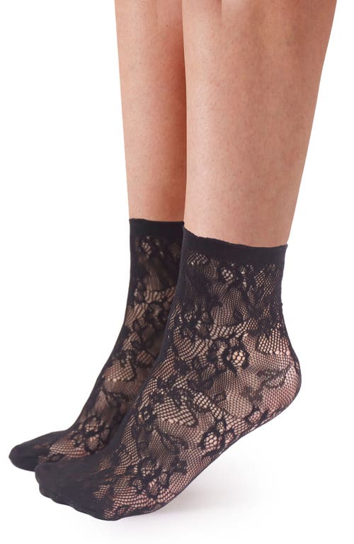 Sheer Lace Ankle Socks in Black