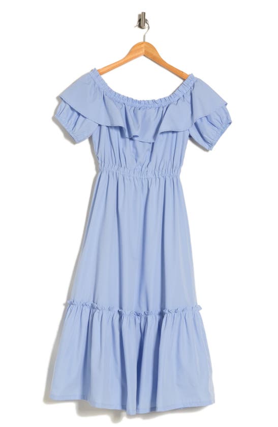 Lumiere Off-the-shoulder Poplin Midi Dress In Blue