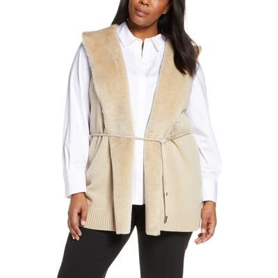 Plus Size Lafayette 148 New York Wool & Cashmere Vest With Genuine Shearling Trim, Beige