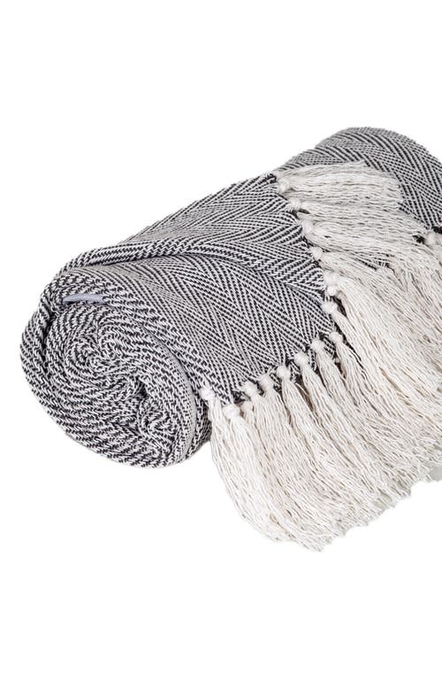 Parkland Collection Isla Herringbone Fringe Trim Throw Blanket In Gray