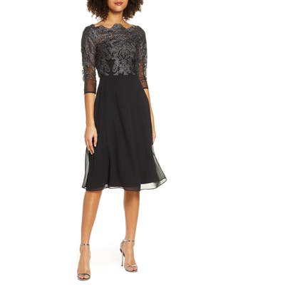 Chi Chi London Myara Glitter Embroidered Lace Cocktail Dress, Black