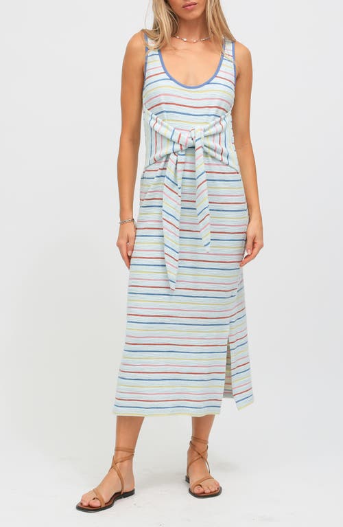 Electric & Rose Camron Pacific Stripe Tie Waist Terry Cloth Maxi Dress In Blue